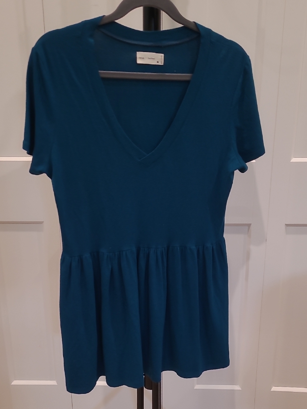 Women's Bamboo Teal V-Neck Peplum Top
